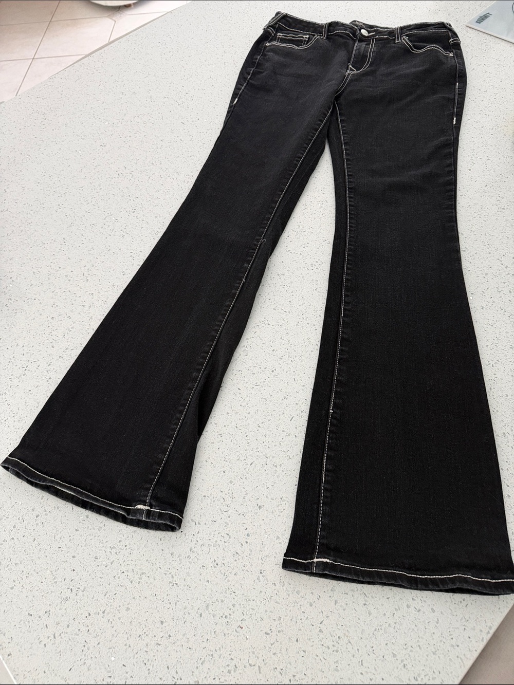 True Religion Black Flare Jeans with Contrast Stitching